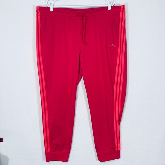 Adidas Jogger Womens Plus 3X Pink Neon Pockets 3 Stripe Drawstring Athleisure - Picture 1 of 8